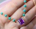 - Amethyst and Turquoise Wire Wrapped Rosary Necklace