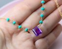 - Amethyst and Turquoise Wire Wrapped Rosary Necklace