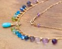 - Aqua Blue Amazonite Colorful Gemstone Gold Filled Drop Necklace, Statement Necklace