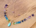 - Aqua Blue Amazonite Colorful Gemstone Gold Filled Drop Necklace, Statement Necklace