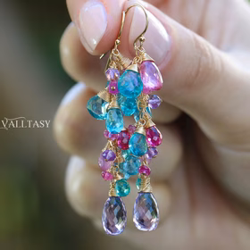 The Fairy Earrings – Aqua Blue Apatite, Pink Topaz and Pink Amethyst Gemstone Earrings