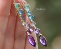 - Aqua Blue Purple Gemstone Dangle Earrings with Amethyst and Topaz