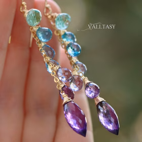 Where the Ocean Ends Earrings – Aqua Blue Purple Gemstone Dangle Earrings with Amethyst and Topaz