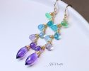 - Aqua Blue Purple Gemstone Dangle Earrings with Amethyst and Topaz