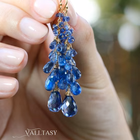 The Victoria Earrings – Blue Kyanite Earrings, Blue Long Cluster Gemstone Earrings