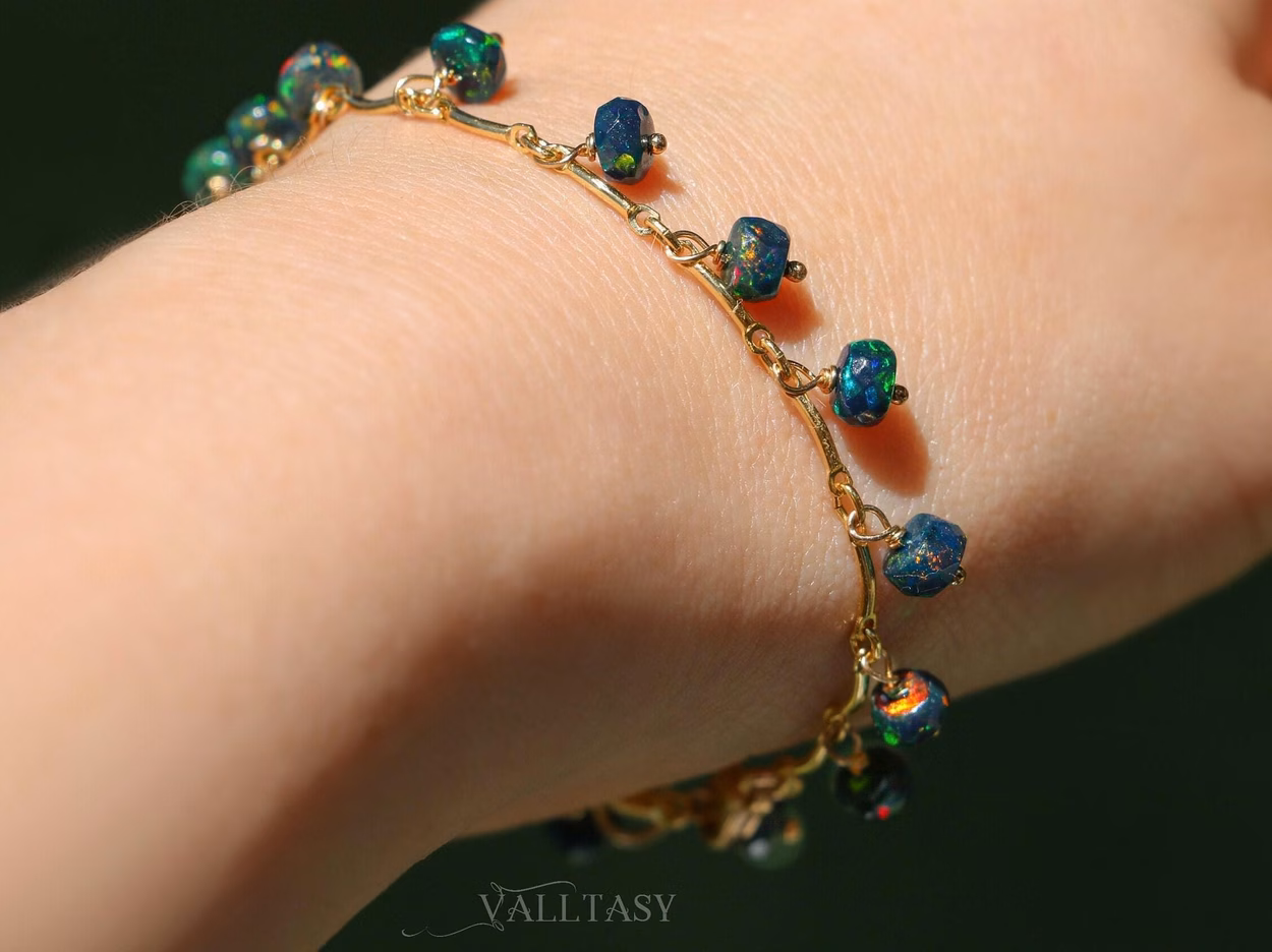 - Ethiopian Black Opal Dainty Gemstone Bracelet