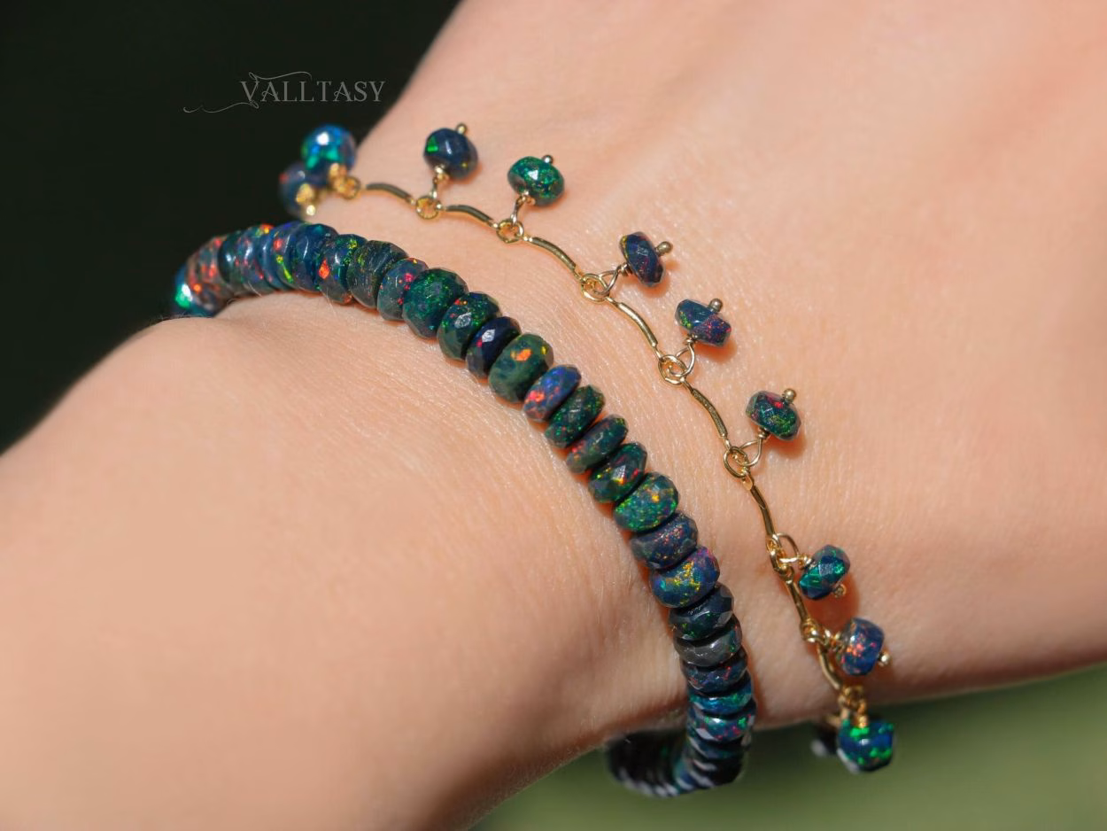 - Ethiopian Black Opal Dainty Gemstone Bracelet