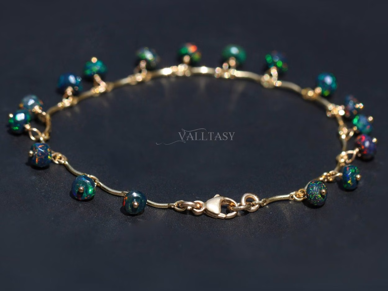 - Ethiopian Black Opal Dainty Gemstone Bracelet