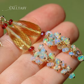 The Liquid Gold Earrings – Ethiopian Opal and Lemon Quartz Earrings, Long Dangle Earrings, Limited Edition