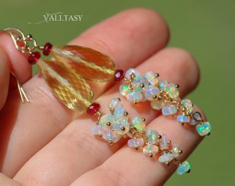 - Ethiopian Opal and Lemon Quartz Earrings, Long Dangle Earrings, Limited Edition