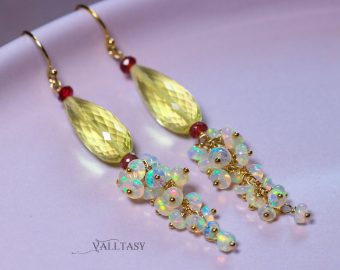 - Ethiopian Opal and Lemon Quartz Earrings, Long Dangle Earrings, Limited Edition