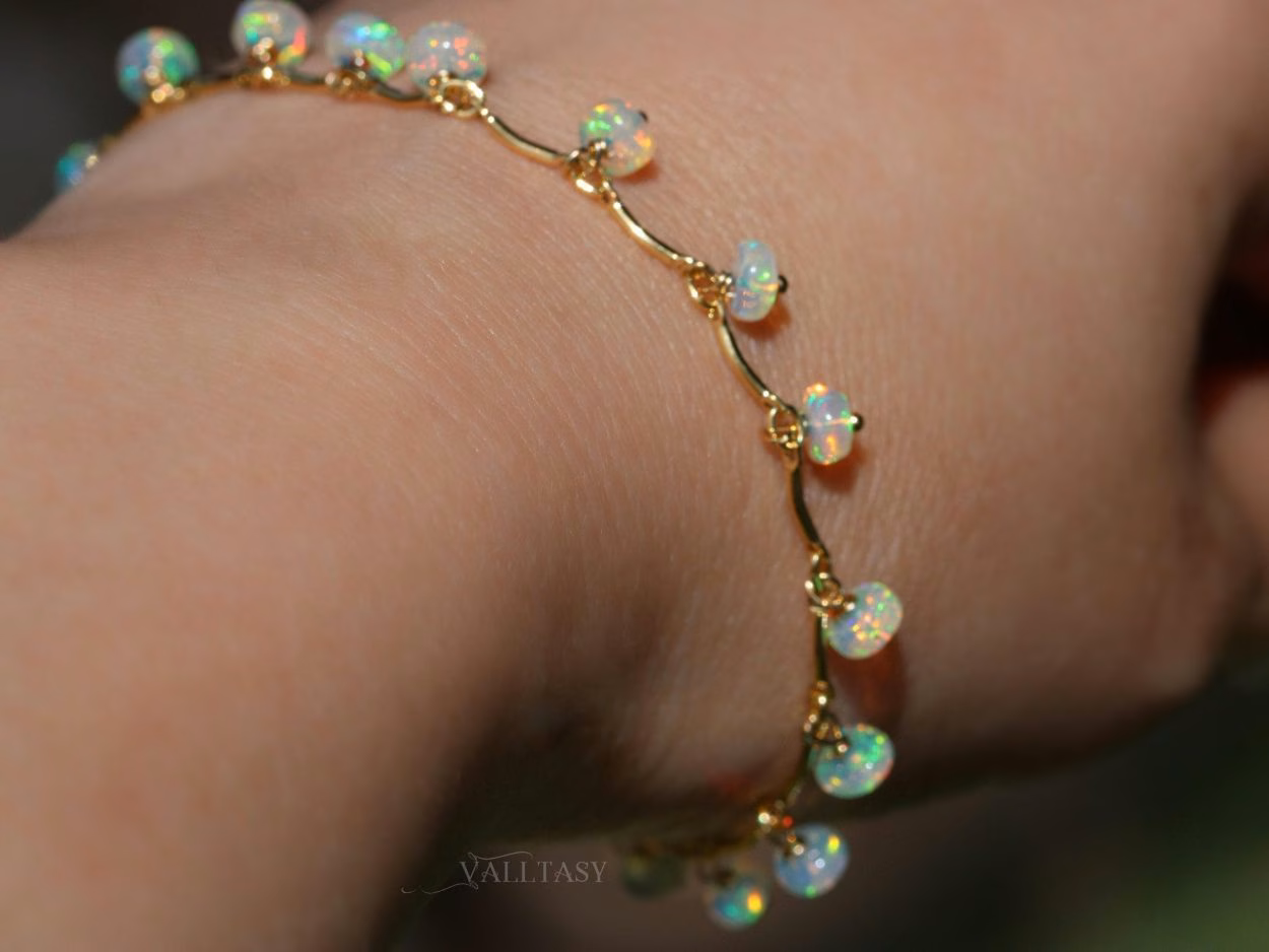 - Ethiopian Opal Dainty Gemstone Bohemian Bracelet