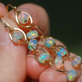 On the Edge Earrings – Ethiopian Opal Dangle Earrings, Ethiopian Opal Earrings in Gold Filled