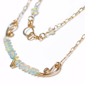 The Stardust Necklace - Ethiopian Opal Gemstone Bar Necklace Wire Wrapped in Gold Filled
