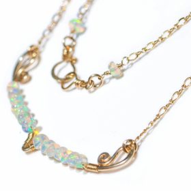 The Stardust Necklace – Ethiopian Opal Gemstone Bar Necklace Wire Wrapped in Gold Filled