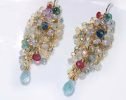 - Ethiopian Opal Long Cluster Earrings, Statement Earrings with Paraiba Tourmaline, Pink Tourmaline and Aquamarine