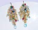 - Ethiopian Opal Long Cluster Earrings, Statement Earrings with Paraiba Tourmaline, Pink Tourmaline and Aquamarine