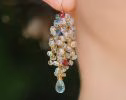 - Ethiopian Opal Long Cluster Earrings, Statement Earrings with Paraiba Tourmaline, Pink Tourmaline and Aquamarine