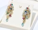 - Ethiopian Opal Long Cluster Earrings, Statement Earrings with Paraiba Tourmaline, Pink Tourmaline and Aquamarine
