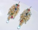 - Ethiopian Opal Long Cluster Earrings, Statement Earrings with Paraiba Tourmaline, Pink Tourmaline and Aquamarine