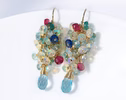 - Ethiopian Opal Short Cluster Earrings, Statement Earrings with Paraiba Tourmaline, Pink Tourmaline and Aquamarine