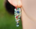 - Ethiopian Opal Short Cluster Earrings, Statement Earrings with Paraiba Tourmaline, Pink Tourmaline and Aquamarine