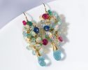 - Ethiopian Opal Short Cluster Earrings, Statement Earrings with Paraiba Tourmaline, Pink Tourmaline and Aquamarine
