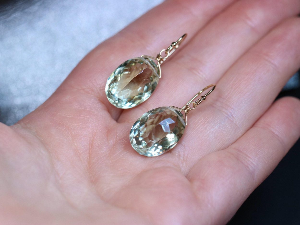 - Genuine Green Amethyst Oval Earrings in Gold Filled