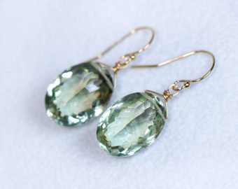 - Genuine Green Amethyst Oval Earrings in Gold Filled