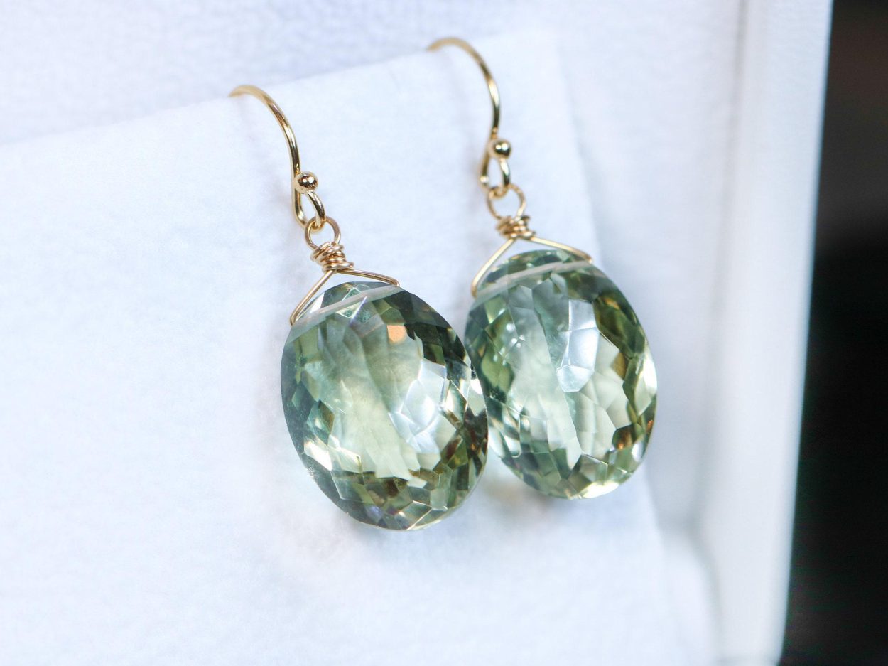 - Genuine Green Amethyst Oval Earrings in Gold Filled