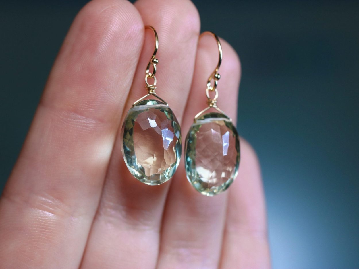 - Genuine Green Amethyst Oval Earrings in Gold Filled