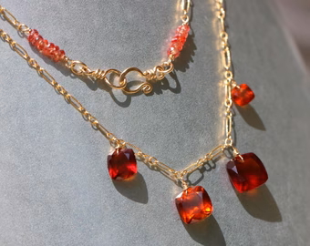 - Hessonite Garnet Necklace, Red Orange Gemstone Necklace