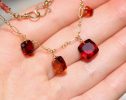 - Hessonite Garnet Necklace, Red Orange Gemstone Necklace