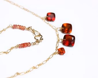 - Hessonite Garnet Necklace, Red Orange Gemstone Necklace