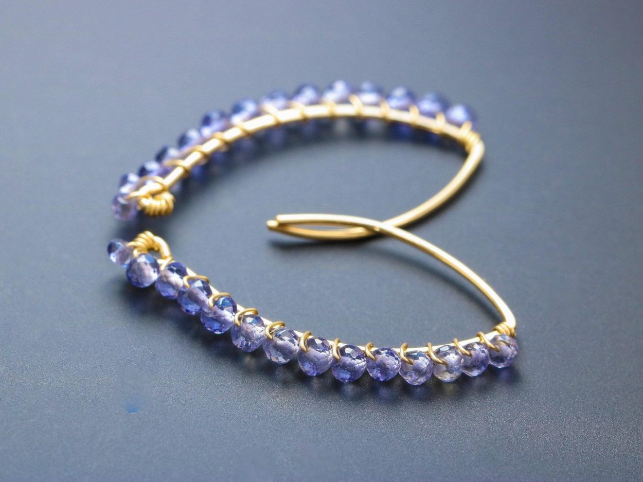 - Iolite Gemstone Threader Open Hoops Earrings