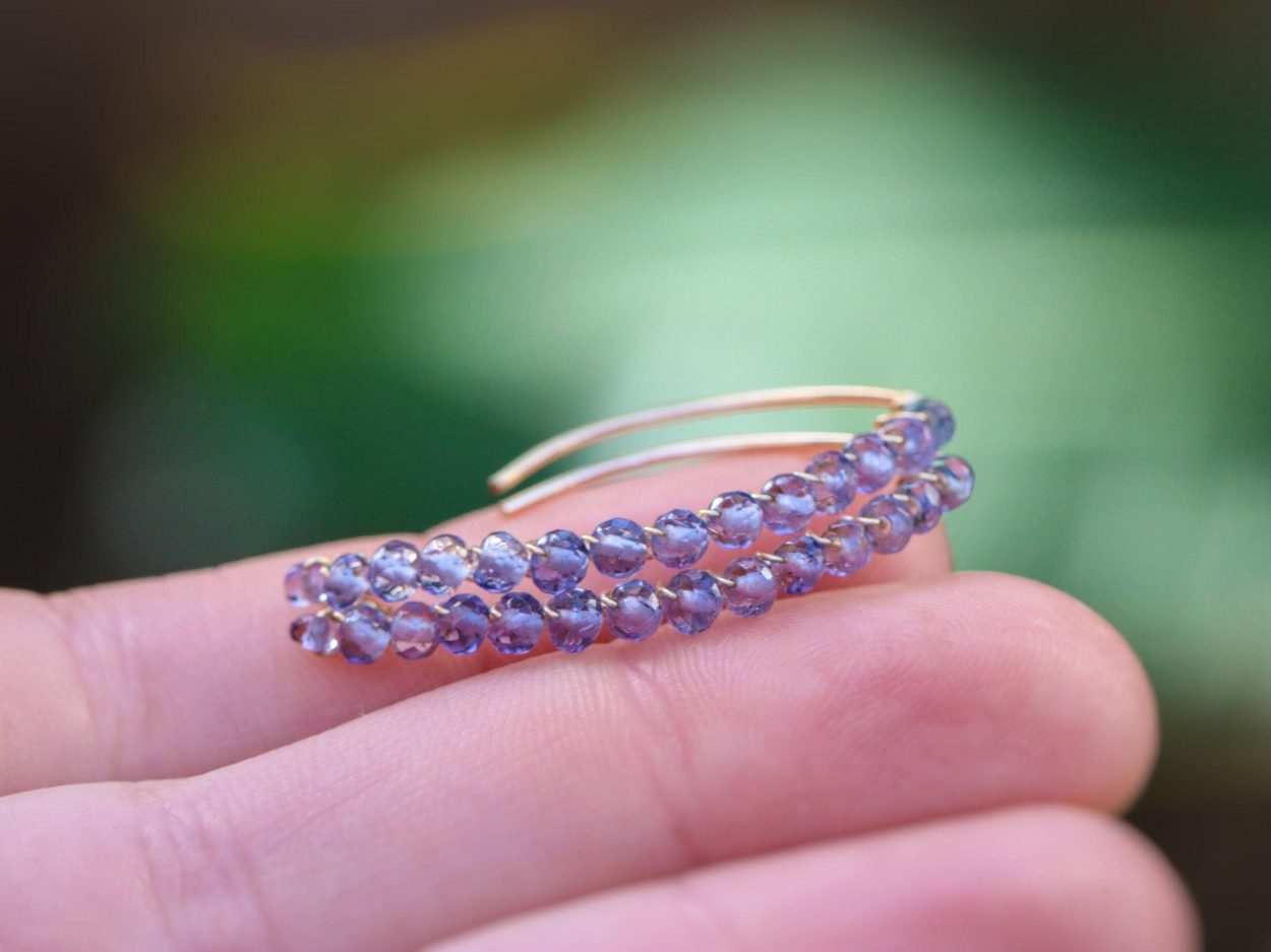 - Iolite Gemstone Threader Open Hoops Earrings