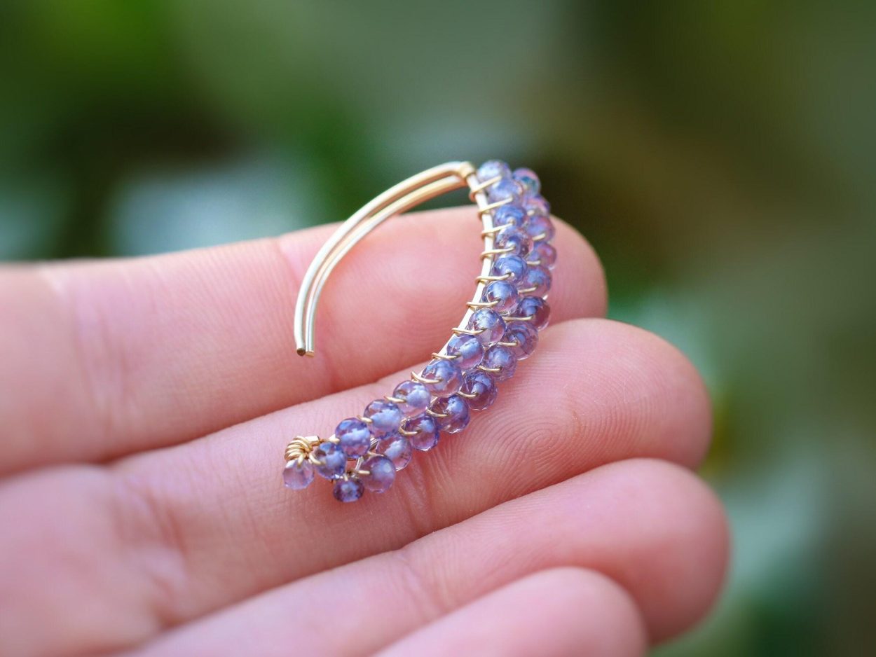 - Iolite Gemstone Threader Open Hoops Earrings