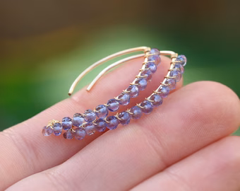 - Iolite Gemstone Threader Open Hoops Earrings