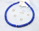 - Lapis Lazuli Necklace, Vibrant Blue with Gold Accents Beaded Necklace