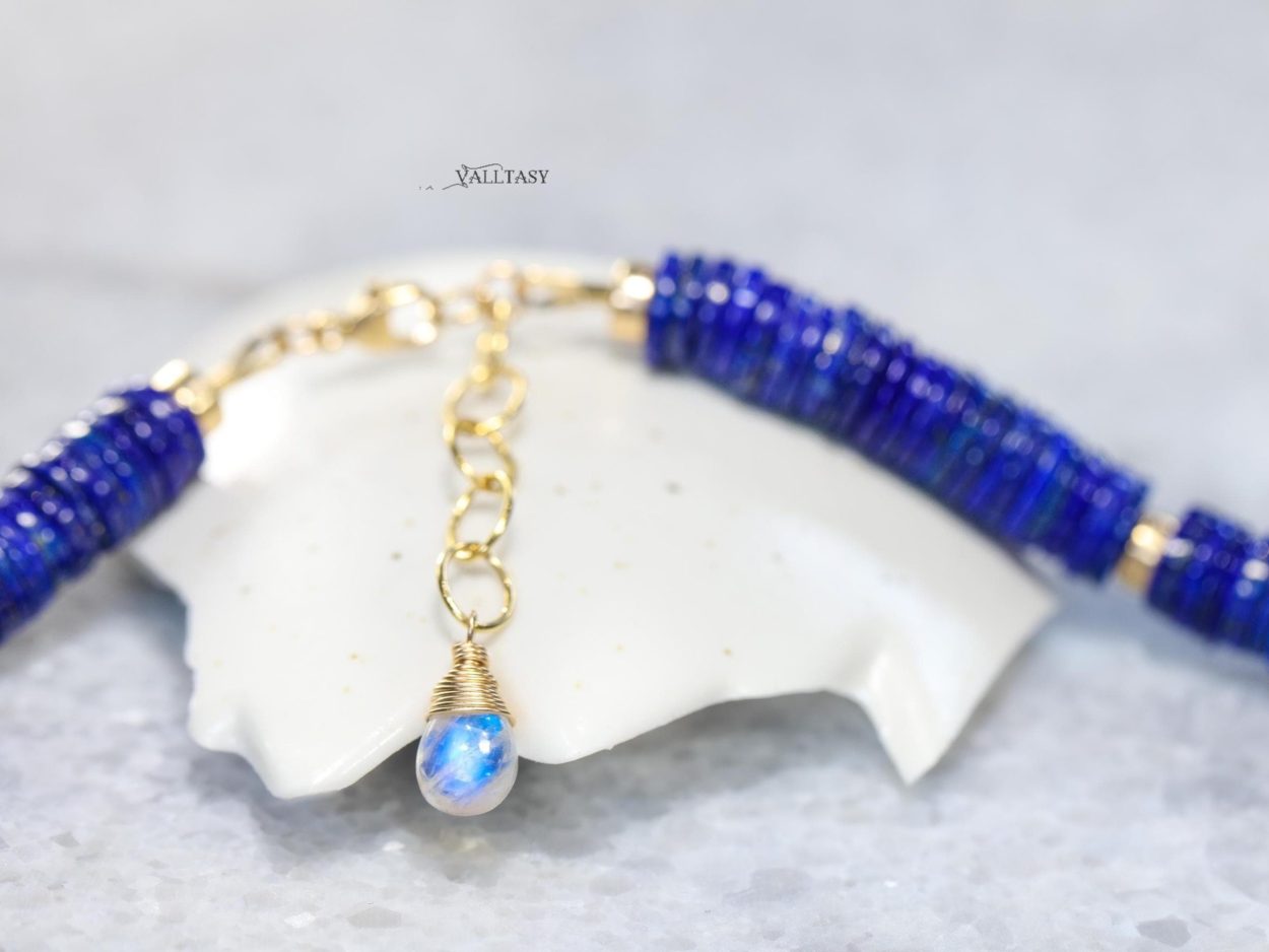 - Lapis Lazuli Necklace, Vibrant Blue with Gold Accents Beaded Necklace