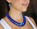 - Lapis Lazuli Necklace, Vibrant Blue with Gold Accents Beaded Necklace