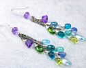 - Long Tassel Earrings with Multi Gemstone Precious Stones, Mixed Metal Earrings