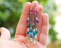 - Long Tassel Earrings with Multi Gemstone Precious Stones, Mixed Metal Earrings