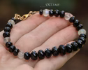 - Men Bracelet with Genuine Black Spinel and White Moonstone