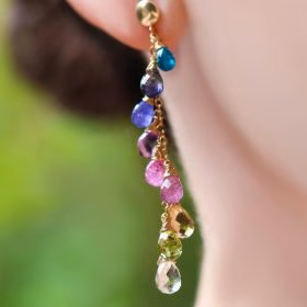 The Rainbow Lagoon Earrings – Multi Gemstone Colorful Rainbow Earrings Wire Wrapped in Gold Filled