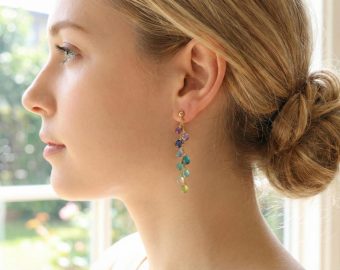 - Multi Gemstone Colorful Rainbow Earrings Wire Wrapped in Gold Filled