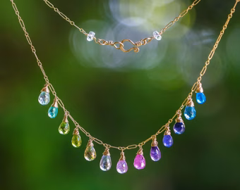 - Multi Gemstone Colorful Rainbow Necklace in Gold Filled