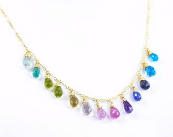 - Multi Gemstone Colorful Rainbow Necklace in Gold Filled