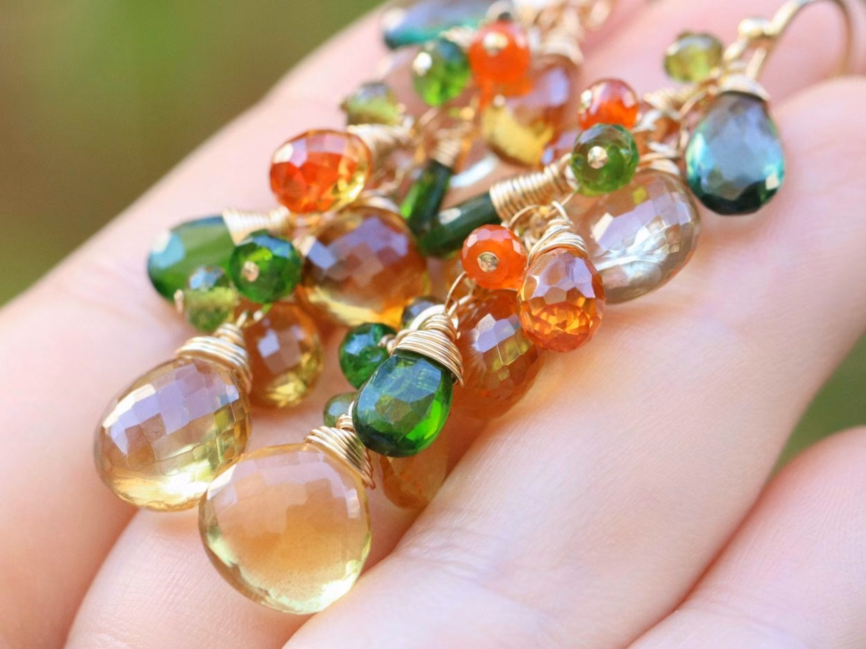 - Multi Gemstone Earrings, Fall colors