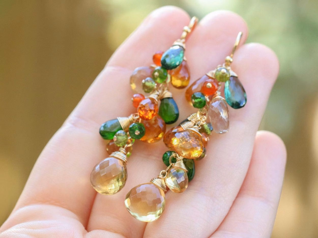 - Multi Gemstone Earrings, Fall colors